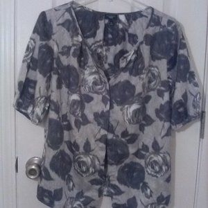 Talbots Shades of Gray Floral Cotton Petite Blouse